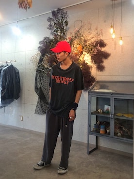 「roundabout（ラウンダバウト）のアイテム」を使った、平塚直人 さん（メンズ・175cm）の夏コーディネート