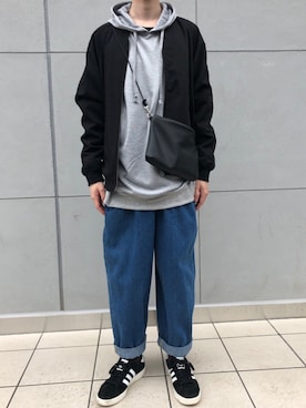 「MONO-MART（モノマート）のスーパービッグ プルオーバーパーカー ビッグシルエットスウェット(T/Rポンチ)2019SS（パーカー、グレー系）」を使った、ユーキ☆ﾐさん（メンズ・168cm）の春コーディネート