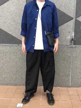 「YARD PLUS（ヤードプリュス）のポリトロオープンカラーSH（シャツ/ブラウス、ブルー系）」を使った、ユーキ☆ﾐさん（メンズ・168cm）の春コーディネート