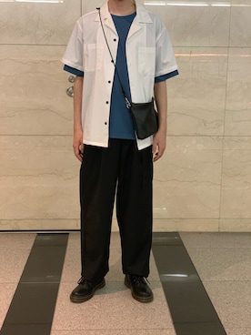 「WEGO（ウィゴー）のWEGO/ストレッチベルトワイドスラックス（スラックス、ブラック系）」を使った、ユーキ☆ﾐさん（メンズ・168cm）の夏コーディネート