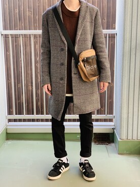 「RAGEBLUE（レイジブルー）の【ケープメリノ使用】チェスターコート/798711（チェスターコート、グレー系）」を使った、ユーキ☆ﾐさん（メンズ・168cm）の冬コーディネート