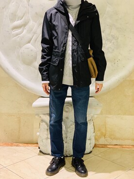 「GU（ジーユー）のアイテム（マウンテンパーカー、ブラック系）」を使った、ユーキ☆ﾐさん（メンズ・168cm）の冬コーディネート