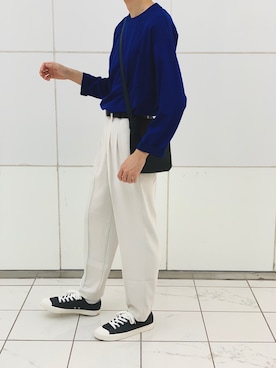 「BEAUTY&YOUTH UNITED ARROWS（ビューティーアンドユースユナイテッドアローズ）のBY ポンチ ワイドフォルム カットソー ◆（Tシャツ/カットソー、ブルー系）」を使った、ユーキ☆ﾐさん（メンズ・168cm）の春コーディネート