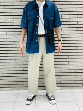 「WYM LIDNM（ウィム バイ リドム）の【WYM LIDNM】HEAVY WEIGHT BASIC BIG-TEE/カットソー（Tシャツ/カットソー、ホワイト系）」を使った、ユーキ☆ﾐさん（メンズ・168cm）の夏コーディネート