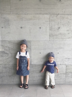 「ネイビー×ホワイト」｜「アイテム（サロペット/オーバーオール）」を使った、バニージョイ☆さん（キッズ・110cm）の夏コーディネート