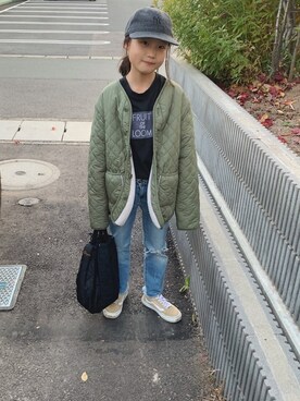 「BEAMS BOY（ビームスボーイ）のアイテム（キャップ）」を使った、バニージョイ☆さん（キッズ・133cm）の秋コーディネート