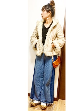 「Rodeo Crowns（ロデオクラウンズ）のアイテム（ムートンコート）」を使った、yuki1103さん（レディース・162cm）の冬コーディネート