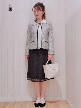 「レーススカート」｜「アイテム（ノーカラージャケット）」を使った、Maaaaachanさん（レディース・164cm）の春コーディネート