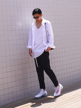 「lideal（リデアル）のアイテム（スラックス）」を使った、Shoさん（メンズ・180cm）の夏コーディネート