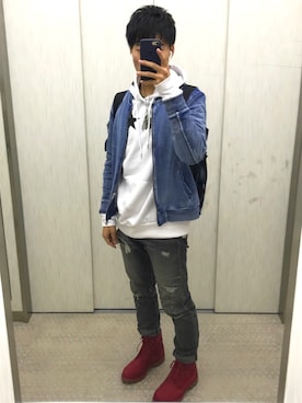 「ストリートカジュアル」｜「アイテム（デニムジャケット）」を使った、hayaさん（メンズ・165cm）の冬コーディネート
