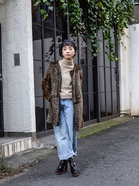 「no brand（ノーブランド）のアイテム（ノーカラージャケット）」を使った、仲西さほみさん（レディース・156cm）の冬コーディネート