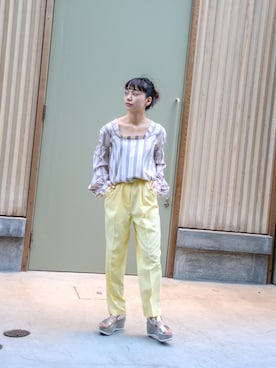 「no brand（ノーブランド）のアイテム（スラックス）」を使った、仲西さほみさん（レディース・156cm）の春コーディネート