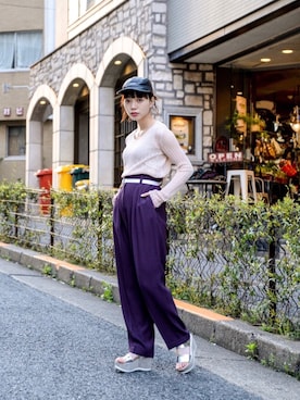 「no brand（ノーブランド）のアイテム（スラックス）」を使った、仲西さほみさん（レディース・156cm）の春コーディネート