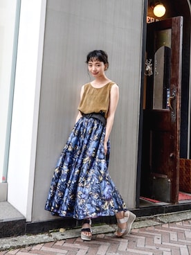 「no brand（ノーブランド）のアイテム（Tシャツ/カットソー）」を使った、仲西さほみさん（レディース・156cm）の夏コーディネート