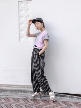 「Y's（ワイズ）のアイテム（その他パンツ）」を使った、仲西さほみさん（レディース・156cm）の夏コーディネート