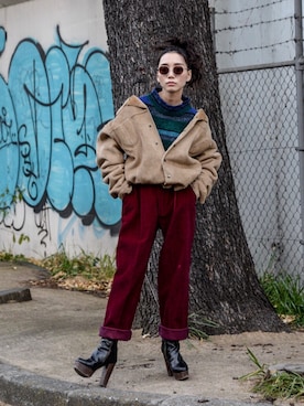 「no brand（ノーブランド）のアイテム（その他アウター）」を使った、仲西さほみさん（レディース・156cm）の冬コーディネート