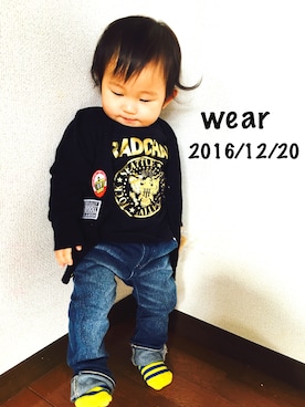 「BABYDOLL（ベビードール）のアイテム（カーディガン/ボレロ、ブラック系）」を使った、ゆかりちゃんさん（キッズ）の冬コーディネート