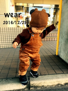 「babyGAP（babyGAP）のアイテム（ニットキャップ/ビーニー、ブラウン系）」を使った、ゆかりちゃんさん（キッズ）の冬コーディネート