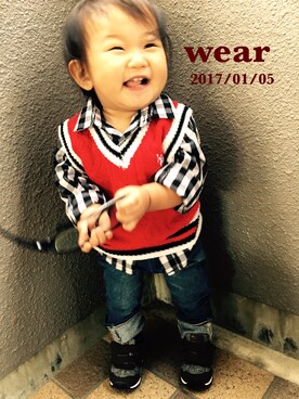 「U.S. POLO ASSN.（ユーエスポロアッスン）のアイテム（シャツ/ブラウス、ブラック系）」を使った、ゆかりちゃんさん（キッズ）の冬コーディネート