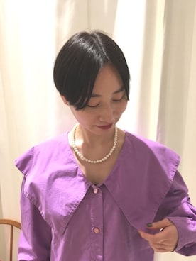 「VINTAGE（ヴィンテージ）のアイテム（シャツ/ブラウス、パープル系）」を使った、TSUNOさん（レディース・152cm）の秋コーディネート