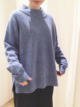 「CHILD WOMAN（チャイルドウーマン）の7ＧＧラム2つ杢    モックネックプルオーバー（ニット/セーター、ブルー系）」を使った、TSUNOさん（レディース・152cm）の冬コーディネート