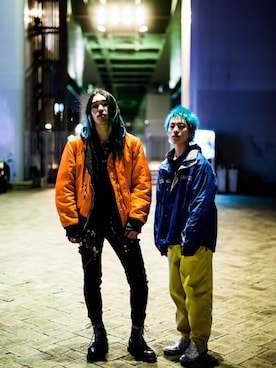 「パンク」｜「アイテム（MA-1）」を使った、がみちょーんさん（メンズ・177cm）の冬コーディネート
