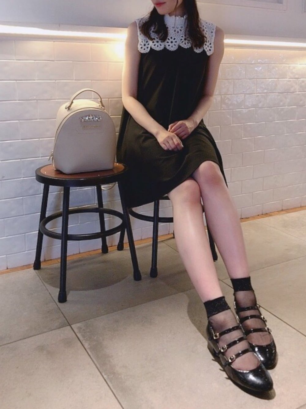 「titty&Co.、ティティーアンドコー、ootd、今日のコーデ、夏コーデ、モノトーン、Aライン、ワンピース、JILL by Jillstuart、おでかけ」｜「TITTY&CO.のヨークレースAラインワンピース（ワンピース、ブラック系）」を使った、momo☁️さん（レディース・168cm）の夏コーディネートの1枚目の写真