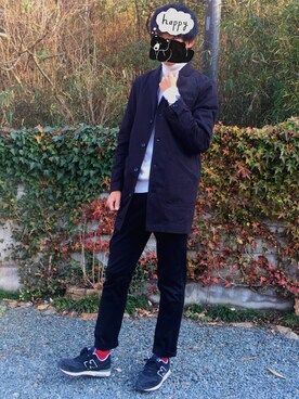 「ダニエルウェリントン」｜「アイテム（ステンカラーコート）」を使った、きむちさん（メンズ・177cm）の冬コーディネート