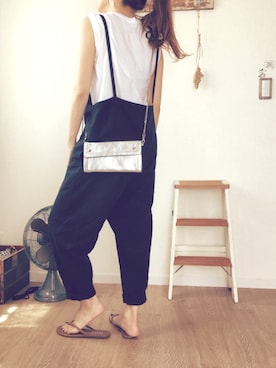 「RED CHOP WORKS（レッドチョップワークス）のアイテム（オールインワン・サロペット）」を使った、tsumuさん（レディース・157cm）の夏コーディネート