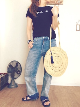 「SLOBE IENA（スローブイエナ）のアイテム（かごバッグ）」を使った、tsumuさん（レディース・157cm）の夏コーディネート