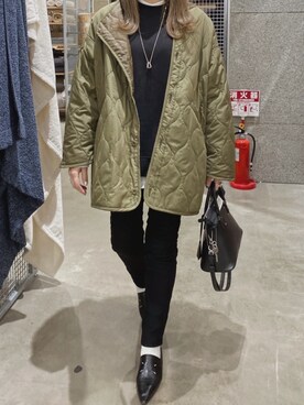 「ノーカラーシャツ」｜「アイテム（ノーカラージャケット）」を使った、ycmさん（レディース・160cm）の冬コーディネート