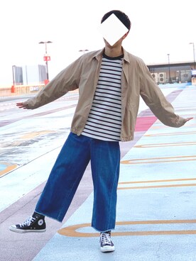 「CONVERSE（コンバース）のアイテム（スニーカー、ブラック系）」を使った、あんじさん（メンズ・171cm）の春コーディネート