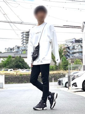 「KANGOL（カンゴール）の▽WEB限定 MONO-MART×KANGOL カンゴール ビッグシルエット プルオーバースウェット（スウェット、ホワイト系）」を使った、あんじさん（メンズ・171cm）の春コーディネート