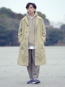 「ペールトーン」｜「アイテム（ステンカラーコート）」を使った、talow/タローさん（メンズ・176cm）の冬コーディネート
