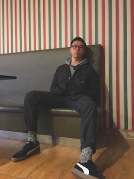 「DC SHOES（ディーシーシューズ）のアイテム（その他アウター）」を使った、梁于宇さん（メンズ・184cm）の冬コーディネート