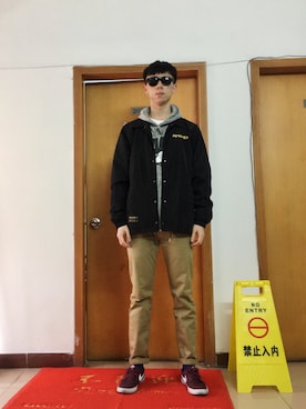 「staple（ステイプル）のアイテム」を使った、梁于宇さん（メンズ・184cm）の冬コーディネート