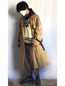 「RYO TAKASHIMA（リョウタカシマ）のアイテム（トレンチコート）」を使った、のあさん（メンズ・164cm）の春コーディネート