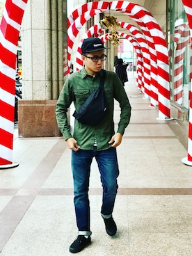 「HUF（ハフ）のアイテム（バッグ）」を使った、白皓さん（メンズ・167cm）の秋コーディネート