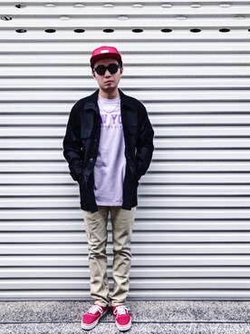 「plain-me（プレインミー）のアイテム（ミリタリージャケット）」を使った、白皓さん（メンズ・167cm）の春コーディネート
