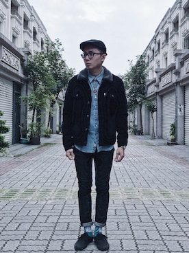 「BRIXTON（ブリクストン）のアイテム（ハンチング/ベレー帽）」を使った、白皓さん（メンズ・168cm）の冬コーディネート