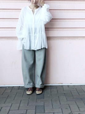 「Libra Cue（リブラ キュー）の【Libra】ティアードブラウス（シャツ/ブラウス）」を使った、sayakaさん（レディース・154cm）の秋コーディネート