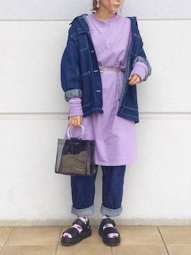 「サンダルに靴下」｜「アイテム（カバーオール）」を使った、sayakaさん（レディース・154cm）の冬コーディネート