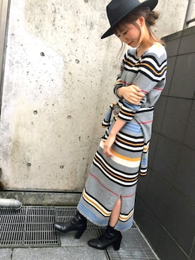 マルチボーダーニットワンピースを使ったその他ユーザーのレディース人気ファッションコーディネート Wear