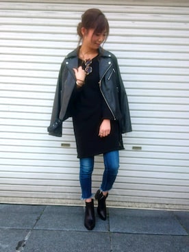 「Ungrid（アングリッド）のインディゴフレイドヘムストスリ（デニムパンツ）」を使った、hikari.yさん（レディース・162cm）の冬コーディネート