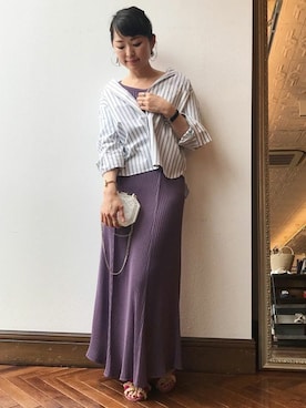 「アイテム（ワンピース/ドレス、パープル系）」を使った、nano・universe lady's　STAFFさん（レディース・162cm）の春コーディネート