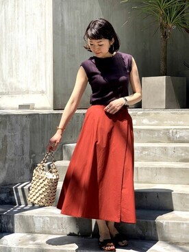 「アイテム（スカート、オレンジ系）」を使った、nano・universe lady's　STAFFさん（レディース・162cm）の春コーディネート