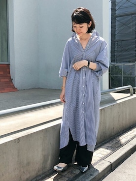 「NANO universe（ナノユニバース）のアイテム（シャツワンピース）」を使った、nano・universe lady's　STAFFさん（レディース・162cm）の夏コーディネート