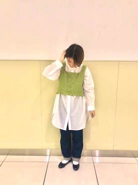 「ehka sopo（エヘカソポ）のかぎ針編みビスチェ（ニット/セーター）」を使った、sakuraさん（レディース・156cm）の春コーディネート