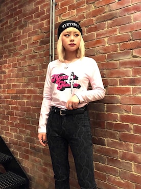 「パンクコーデ」｜「アイテム（帽子）」を使った、aykさん（レディース・157cm）の冬コーディネート