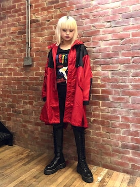 「アイテム（ミリタリージャケット、レッド系）」を使った、aykさん（レディース・157cm）の冬コーディネート